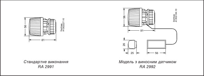 Габаритные размеры термоголовки Danfoss 2991