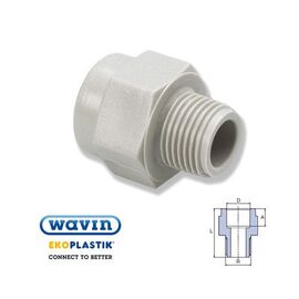 Ekoplastik Переход с наружной пластмассовой резьбой, Размер: 20 на 1/2