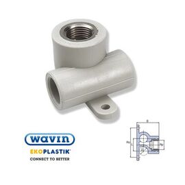 Ekoplastik Тройник с внутренней металлической резьбой и креплением, Размер: 20 на 1/2