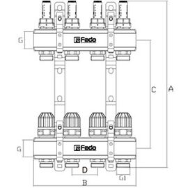 Fado KRV02 Коллекторный блок с расходомерами, Кол-во выходов: 2 выхода