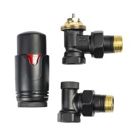 Радіаторний комплект з термоголовкою Warm Well (Чорний матовий, Кутовий)