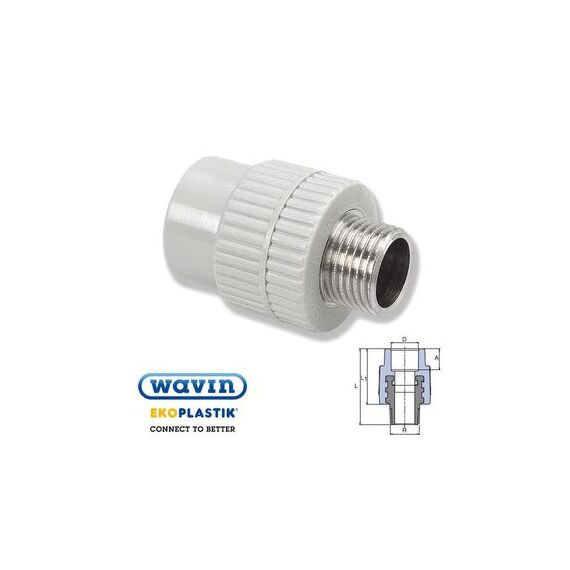 Ekoplastik Переход с металлической наружной резьбой, Размер: 20 на 1/2