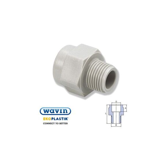 Поліпропіленовий перехід із зовнішнім пластмасовим різьбленням Ekoplastik, Розмір: 20х1/2