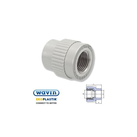 Ekoplastik Переходник с металлической внутренней резьбой, Размер: 20 на 1/2