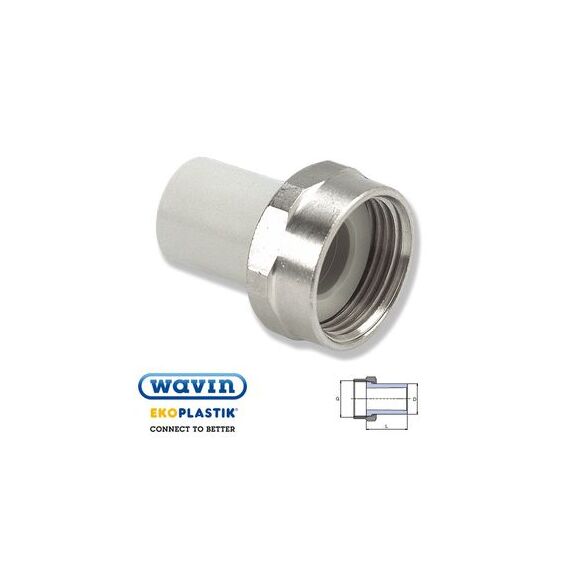 Ekoplastik Пластмассовый штуцер с накидной гайкой, Размер: 20 на 3/4