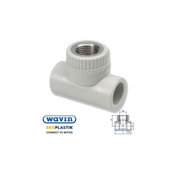 Поліпропіленовий трійник з металевим внутрішнім різьбленням Ekoplastik, Розмір: 20х1/2