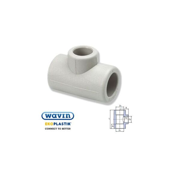 Ekoplastik полипропиленовый тройник с переходом, Размер: 25 на 20