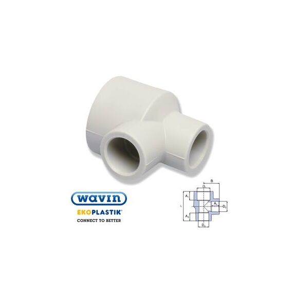 Ekoplastik полипропиленовый тройник переходной двустороний, Размер: 25 на 20 на 20