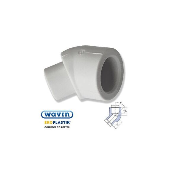 Ekoplastik полипропиленовый уголок 45° внутренняя-наружная, Размер: 20 мм