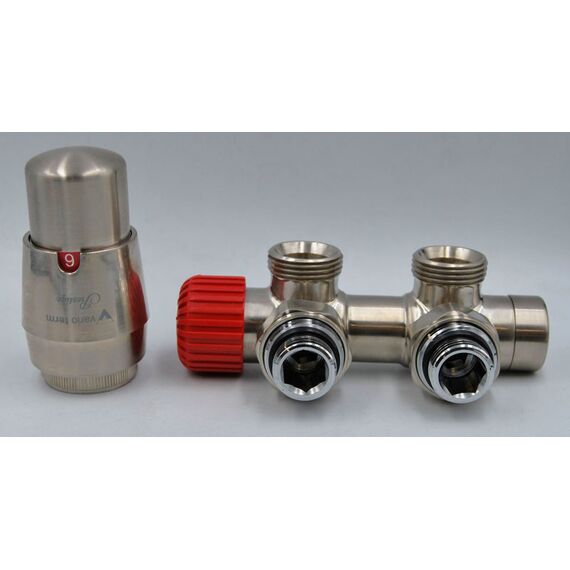 Vario Term TWINS TSGS0208CFK/L угловой комплект для подключения радиатора, Цвет: Никель молотый, Тип подключения (разное): Угловой, Цвет: Никель, Модификация: Левый