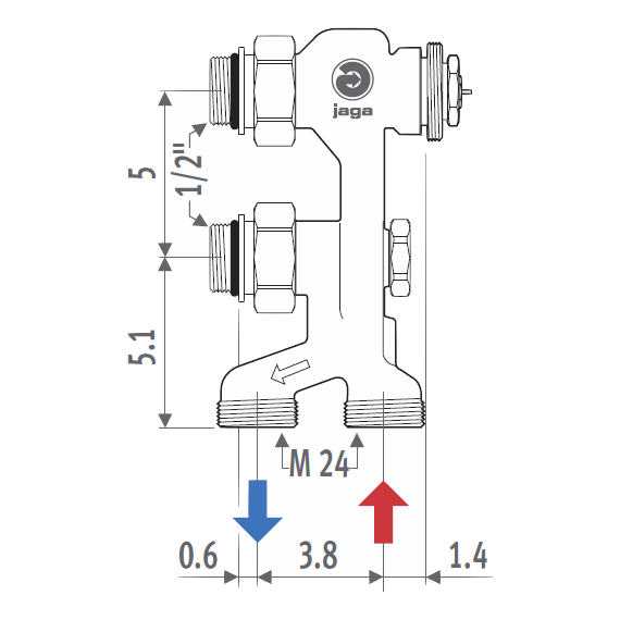 JAGA COLO.PF2.JW.3 кутовий комплект для підключення радіатора, фото 2