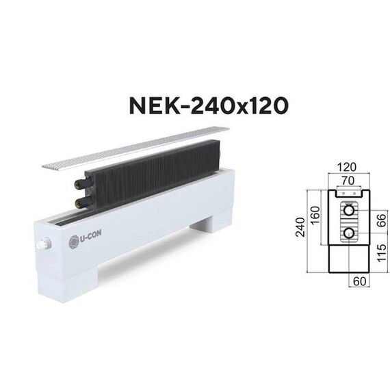U-con NEK з одним теплообмінником | Напольный конвектор (природна конвекція), Ширина: 120, Висота точна: 240, Довжина точна: 1000, фото 2