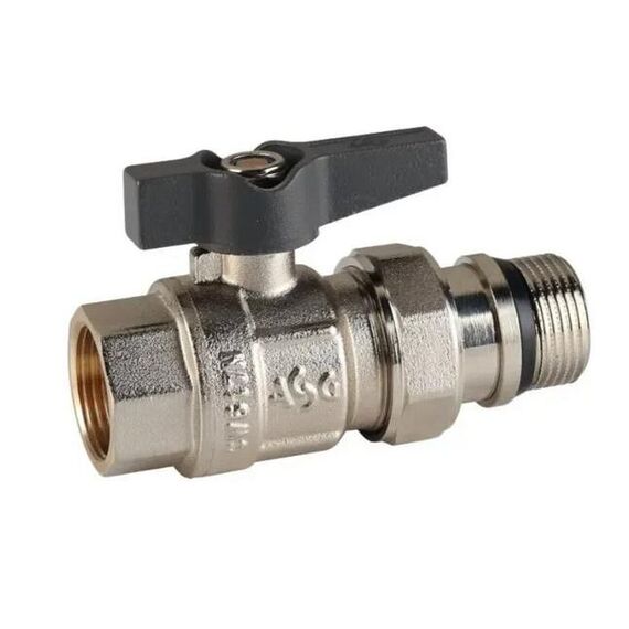 Кран радіаторний кульовий із згоном (американкою) прямий ASG+, Розмір: 1/2