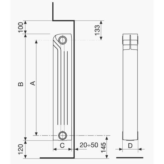 Біметалічний радіатор Fondital ALUSTAL, Висота точна: 500, Довжина точна: 320, фото 4