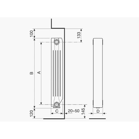 Алюмінієвий радіатор Fondital Blitz Super B4 Pure Metal, Висота точна: 350, Довжина точна: 640, фото 10