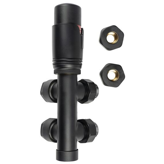 Комплект термостатичний з термоголовкою Warm Well (Чорний матовий, Кутовий), фото 4