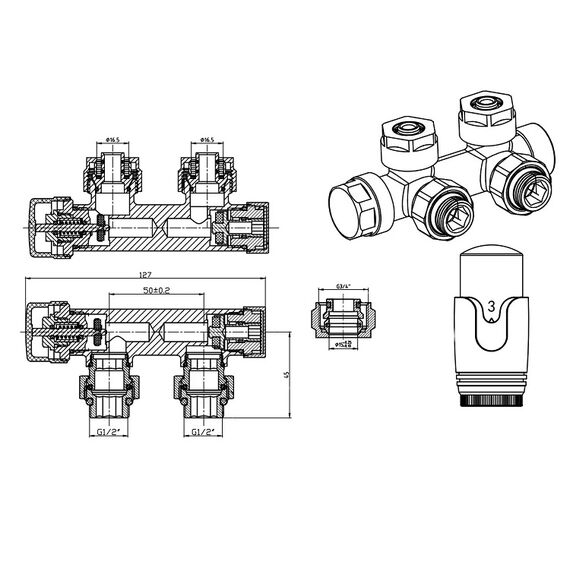 Комплект термостатичний з термоголовкою Warm Well (Білий, Кутовий), фото 6